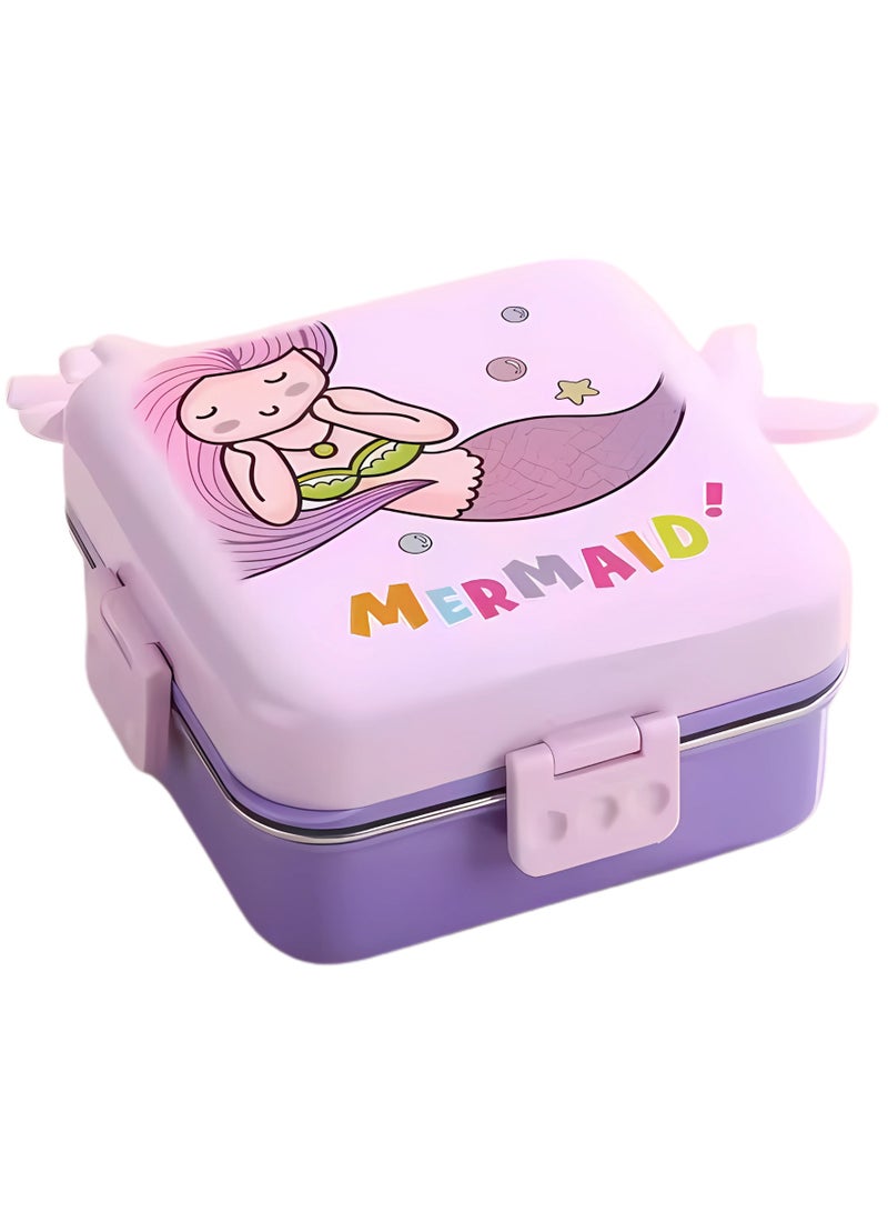 Twisoo Kids Lunch Box Stainless Steel Insulated – Double Decker Leakproof Bento Box with Spoon, Soup Bowl, Dishwasher Safe, Durable, Perfect for School or Travel 1120ml (Mermaid Purple) - Image 1