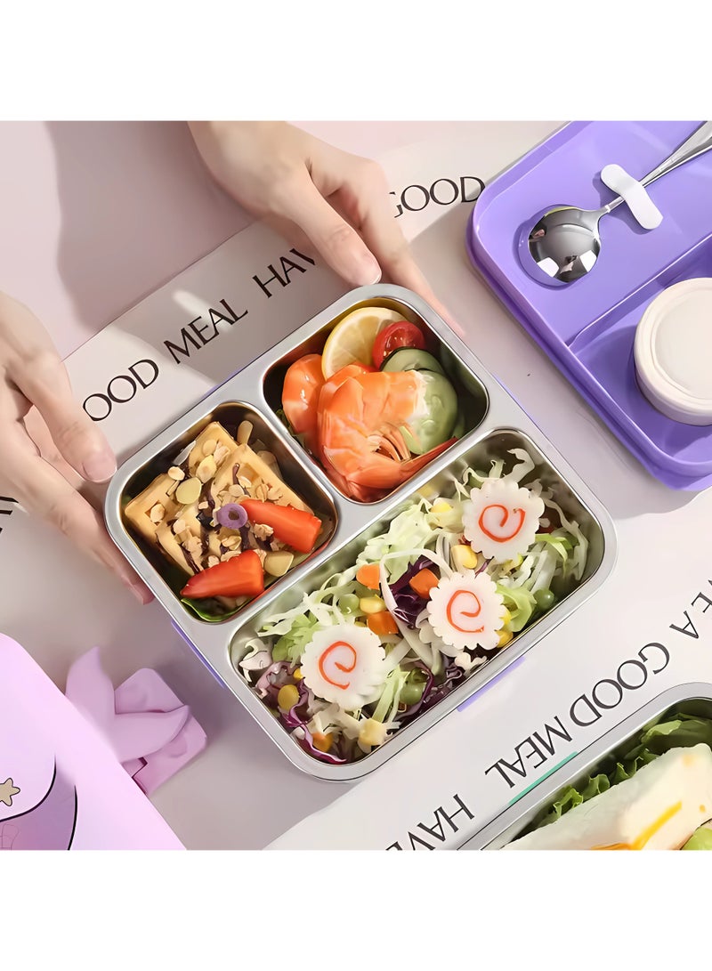 Twisoo Kids Lunch Box Stainless Steel Insulated – Double Decker Leakproof Bento Box with Spoon, Soup Bowl, Dishwasher Safe, Durable, Perfect for School or Travel 1120ml (Mermaid Purple) - Image 3