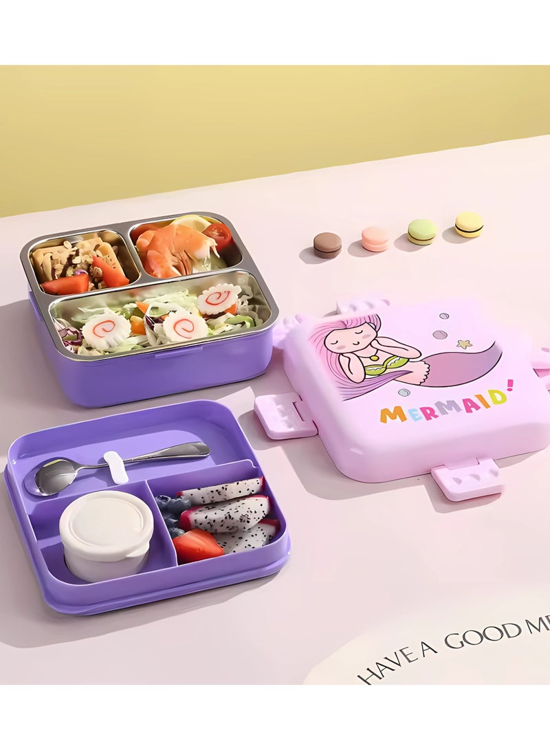 Twisoo Kids Lunch Box Stainless Steel Insulated – Double Decker Leakproof Bento Box with Spoon, Soup Bowl, Dishwasher Safe, Durable, Perfect for School or Travel 1120ml (Mermaid Purple) - Image 5