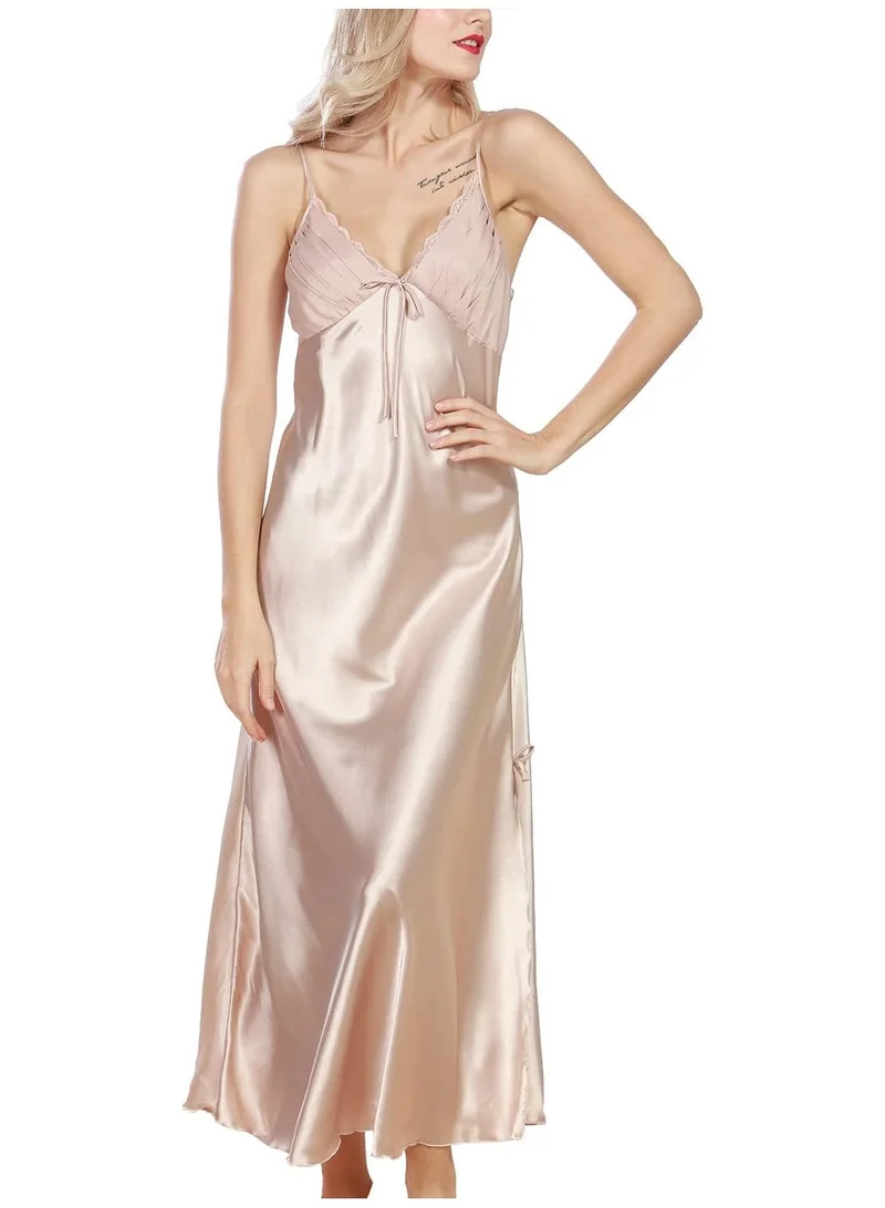 Caprisious Satin Nightgown Dress with Silk Lace Sleeveless Long Chemise – Elegant Lingerie Sleepwear for Women