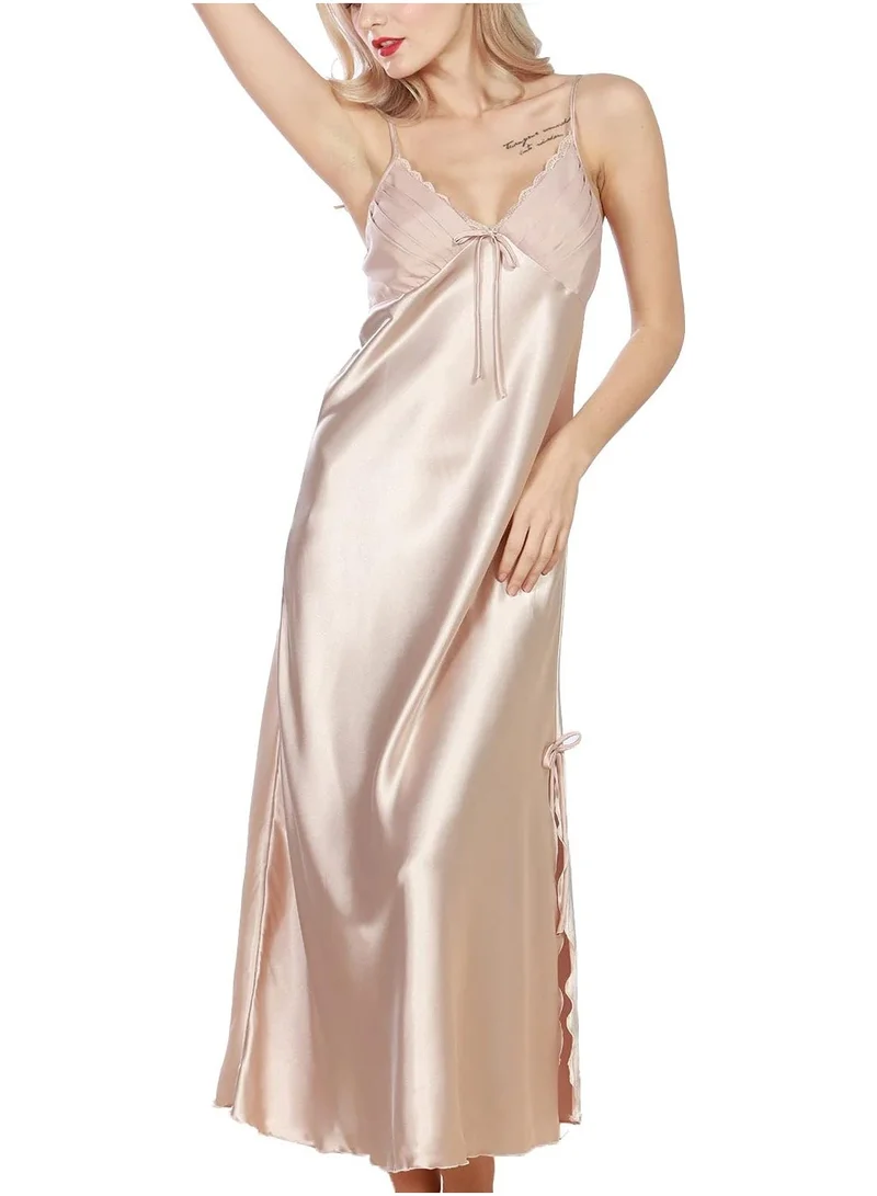 Caprisious Satin Nightgown Dress with Silk Lace Sleeveless Long Chemise – Elegant Lingerie Sleepwear for Women