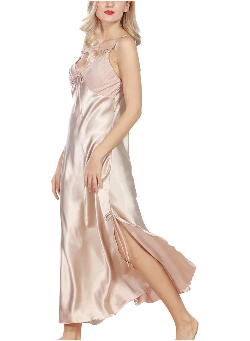 Caprisious Satin Nightgown Dress with Silk Lace Sleeveless Long Chemise – Elegant Lingerie Sleepwear for Women