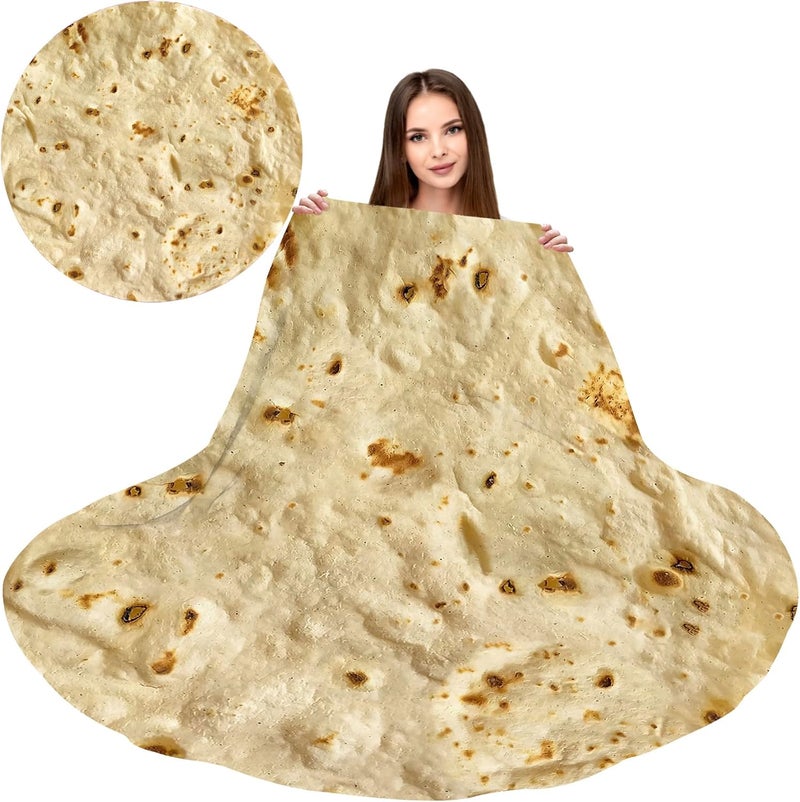 Abaysto Burritos Round Tortilla Blanket Round Blanket with Tortilla, Soft Round Blanket for Adults and Children, 150cm - Image 1