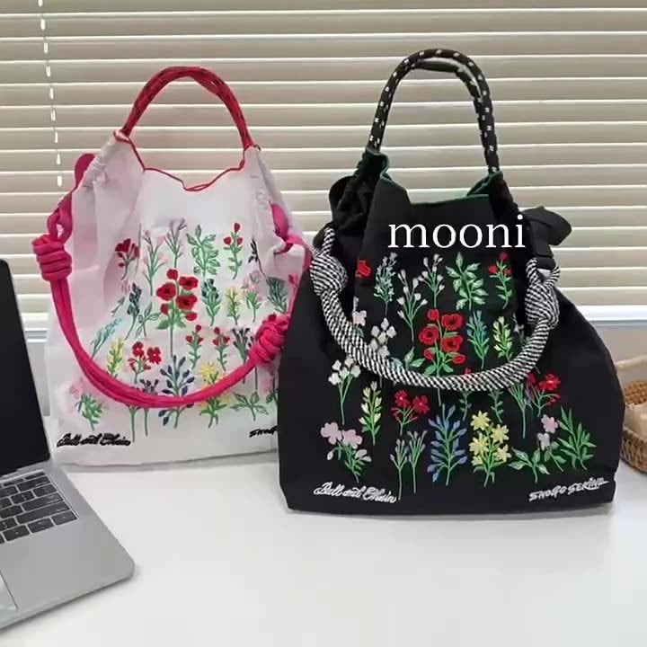 Explosions Japanese Ball Chain With Upper Body Flowers And Plants Embroidery Shopping Bag Small Fashion All-Match Shoulder Bag Tide - Image 2