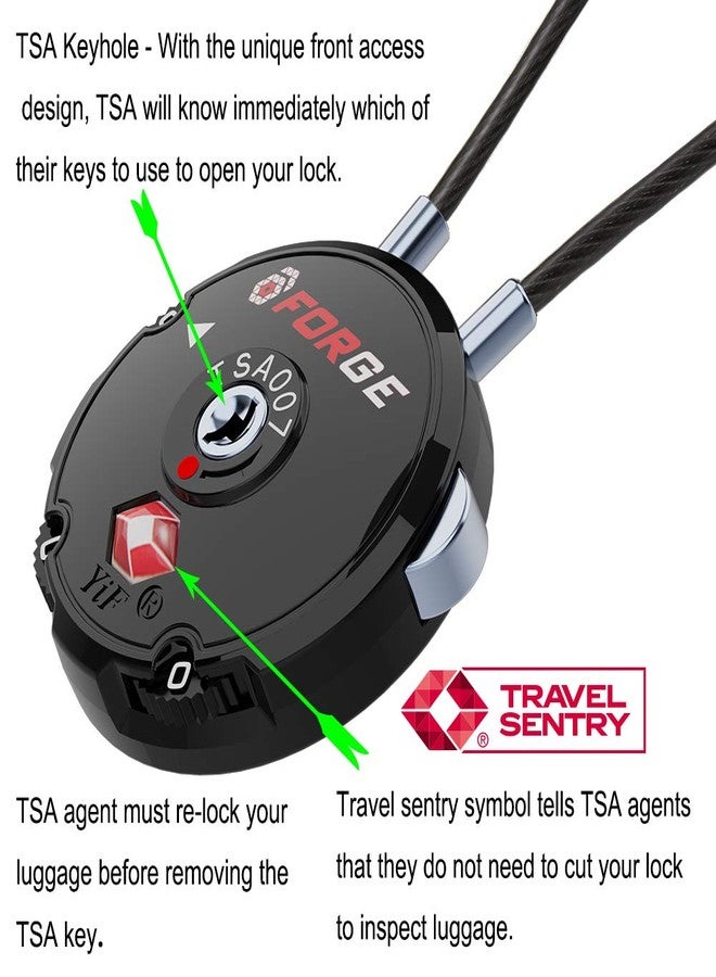 Forge Quality TSA Approved Luggage Locks for Travel Accessories, Suitcase, Pelican case, Ammo Boxes, Set Your own Combination, Zinc Alloy Body-Cable Black 4 Locks - Image 3