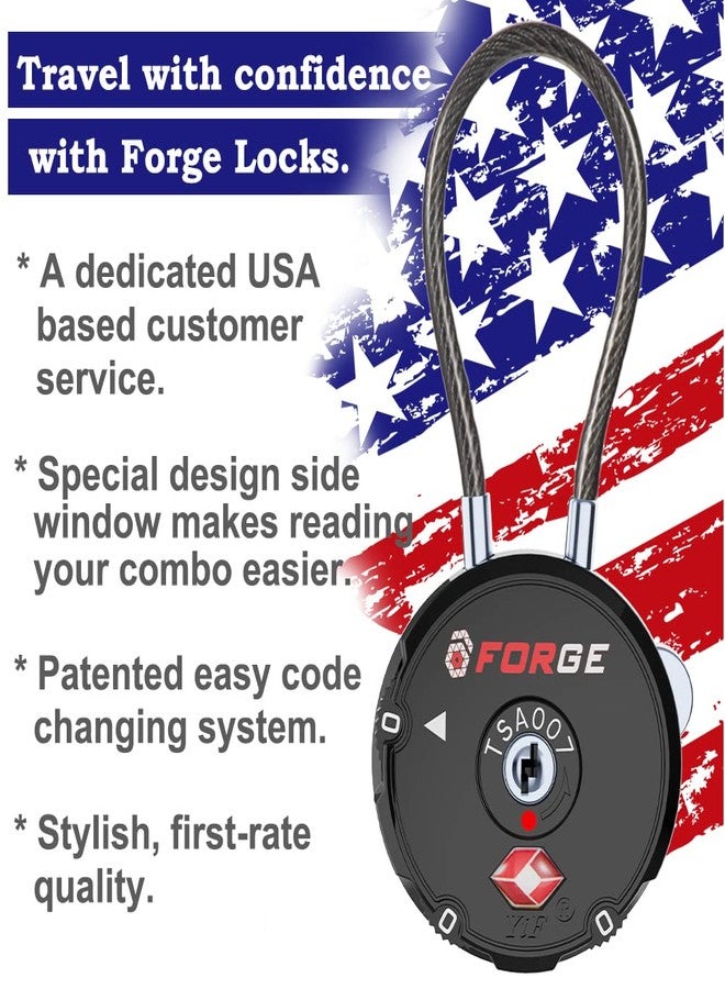 Forge Quality TSA Approved Luggage Locks for Travel Accessories, Suitcase, Pelican case, Ammo Boxes, Set Your own Combination, Zinc Alloy Body-Cable Black 4 Locks - Image 2