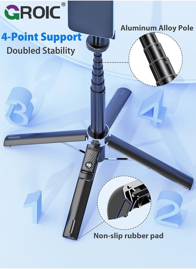 GROIC - 53" Selfie Stick Tripod with Remote & Fill Light, All in One Extendable Phone Detachable Wireless Remote, Flexible Stand Compatible iPhone/Android/GoPro - Image 1