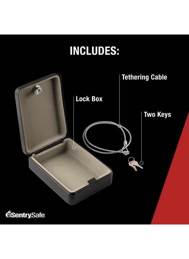 SentrySafe خزنة صغيرة هي صندوق قفل بمفتاح للمكتب أو السكن الجامعي لتأمين المال، جوازات السفر، أو غيرها من الأشياء الثمينة الصغيرة، الأبعاد الخارجية: 2.6 بوصة ارتفاع × 5.9 بوصة عرض × 8.0 بوصة طول، P005K - Image 3