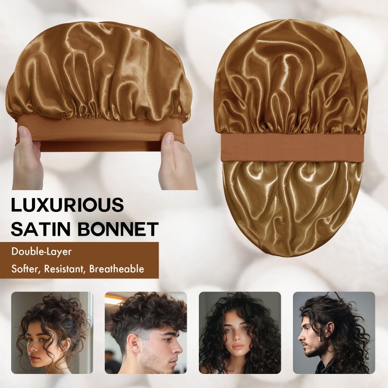 Doitory Satin Silk Bonnet for Sleeping, Double Layer Silk Sleep Cap for Men & Women, Soft Satin Lined Bonnet for Natural & Curly Hair(Brown) - Image 2