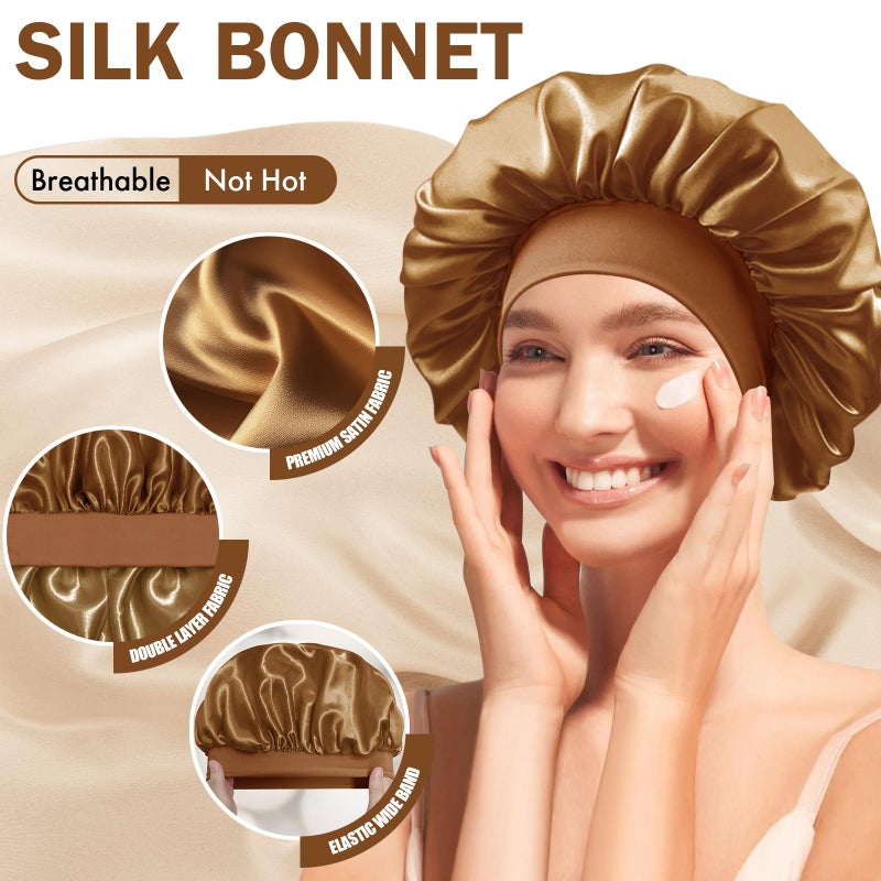 Doitory Satin Silk Bonnet for Sleeping, Double Layer Silk Sleep Cap for Men & Women, Soft Satin Lined Bonnet for Natural & Curly Hair(Brown) - Image 5