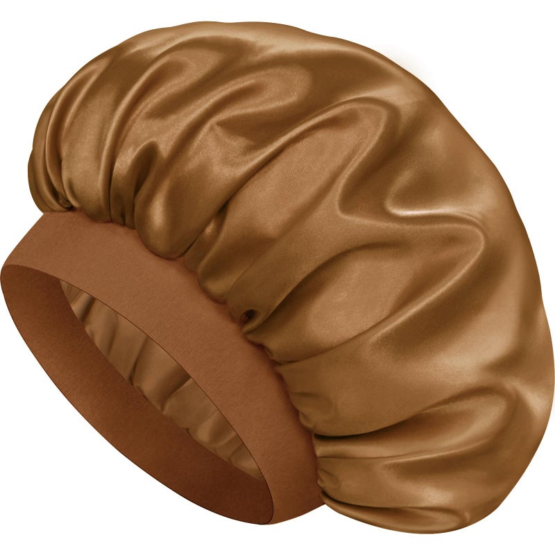 Doitory Satin Silk Bonnet for Sleeping, Double Layer Silk Sleep Cap for Men & Women, Soft Satin Lined Bonnet for Natural & Curly Hair(Brown) - Image 1