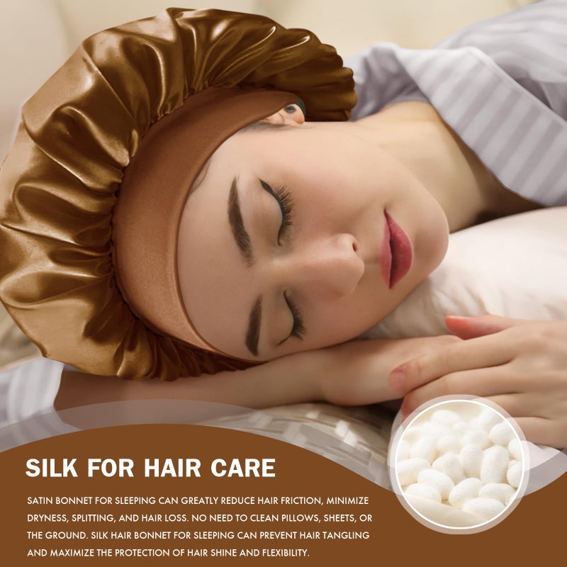Doitory Satin Silk Bonnet for Sleeping, Double Layer Silk Sleep Cap for Men & Women, Soft Satin Lined Bonnet for Natural & Curly Hair(Brown) - Image 3