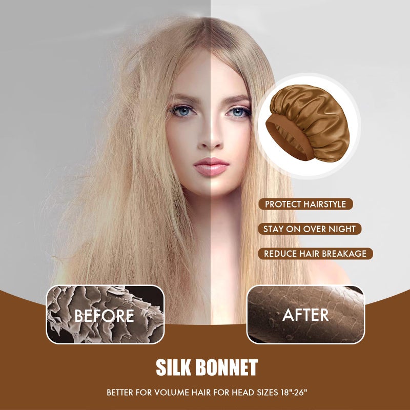 Doitory Satin Silk Bonnet for Sleeping, Double Layer Silk Sleep Cap for Men & Women, Soft Satin Lined Bonnet for Natural & Curly Hair(Brown) - Image 4