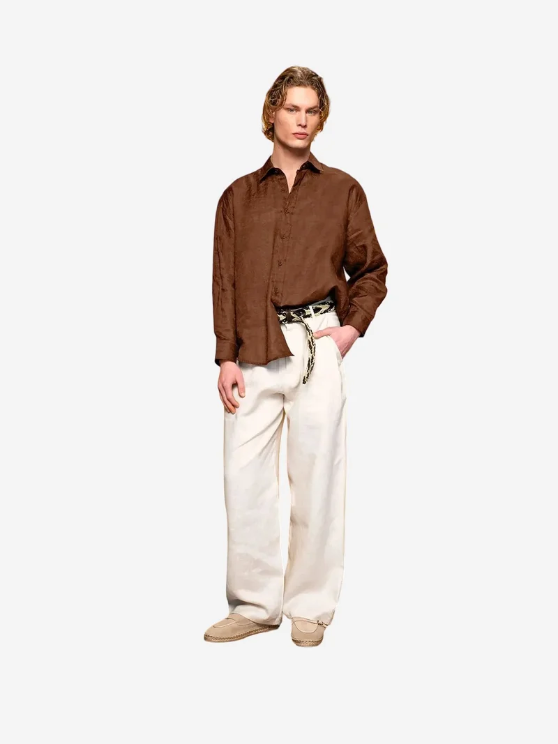 جيستو GIESTO Men's Regular Fit Linen Long Sleeve Shirt