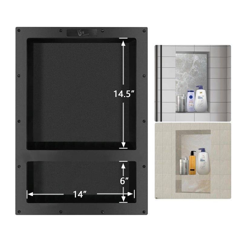 UniGreen Ready Tile Double Shelf Shower Niche 25 x 17 x 4 Dimensions  Toiletry and Bathroom Niche Storage Simple Installation with Texture Surface Shower Cubby Double Shelves