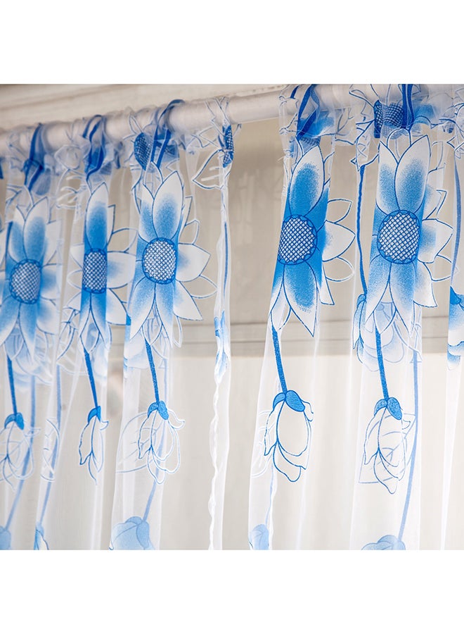 Voberry Floral Tulle Voile Door Window Drape Panel Sheer Scarf Valances Curtain Clear/Blue - Image 2