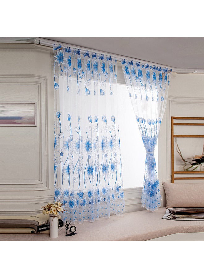 Voberry Floral Tulle Voile Door Window Drape Panel Sheer Scarf Valances Curtain Clear/Blue - Image 1