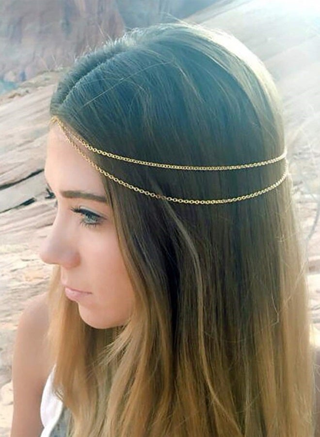 Chargances Women Multi-Layered Head Chain Headband Halloween Gold Head Chain Wedding Headband Prom Festival Headpiece Boho Belly Dancer Jewelry Hair Accessories for Women and Girls - Image 2