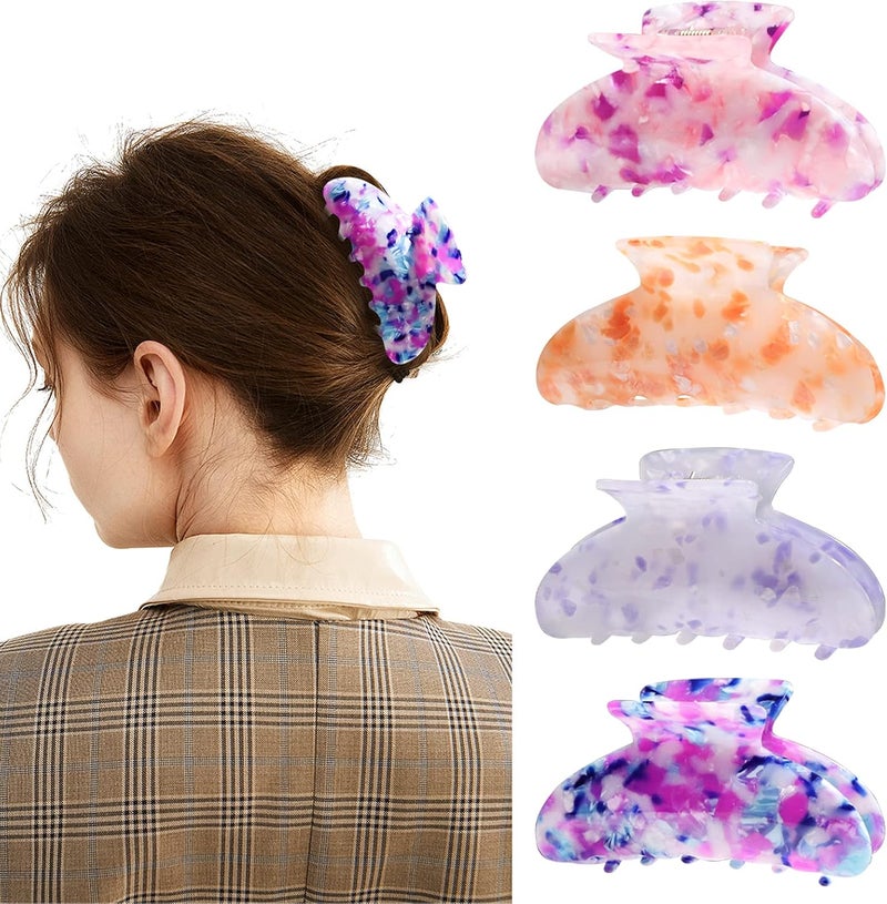 4PCS Banana Hair Claw Clips Nonslip PlasticResin Hair Catch Teeth Clamp 37 Inch Strong Hold Keel Barrettes for Thick and Thin HairFashion Accessories for Women Girls Light