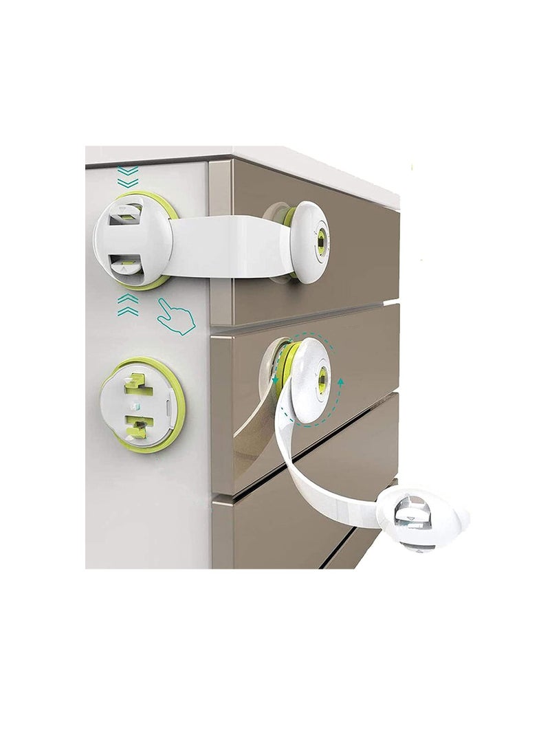 Child Safety Cabinet Locks, Baby Proof Latches Locks Easy to Install with Length Adjustable Strap Dual Action Lock Extra Adhesive, for Kitchen, Cupboard, Drawer, Refrigerator, Door - Image 1