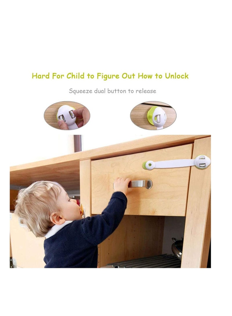 Child Safety Cabinet Locks, Baby Proof Latches Locks Easy to Install with Length Adjustable Strap Dual Action Lock Extra Adhesive, for Kitchen, Cupboard, Drawer, Refrigerator, Door - Image 3