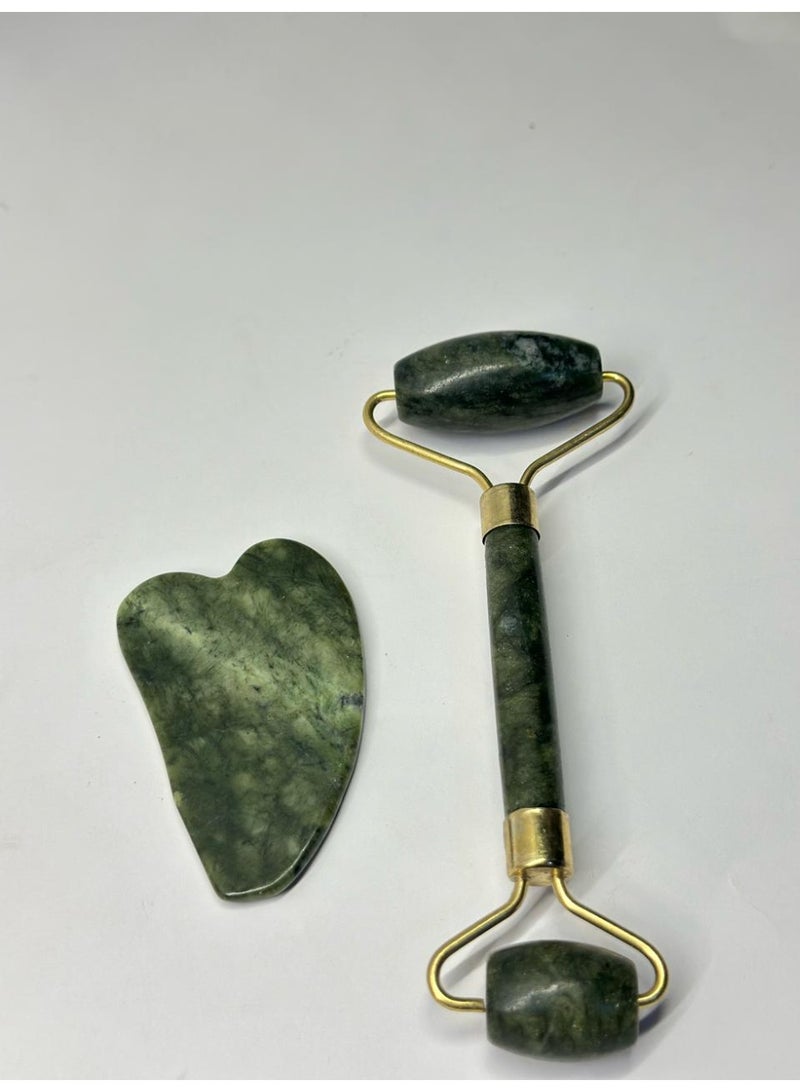 Massage Roller Facial Jade & Gua Sha Tool Natural & Stone for Face Neck Healing - Image 3