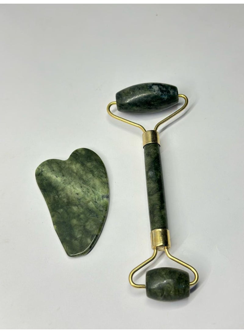 Massage Roller Facial Jade & Gua Sha Tool Natural & Stone for Face Neck Healing - Image 1