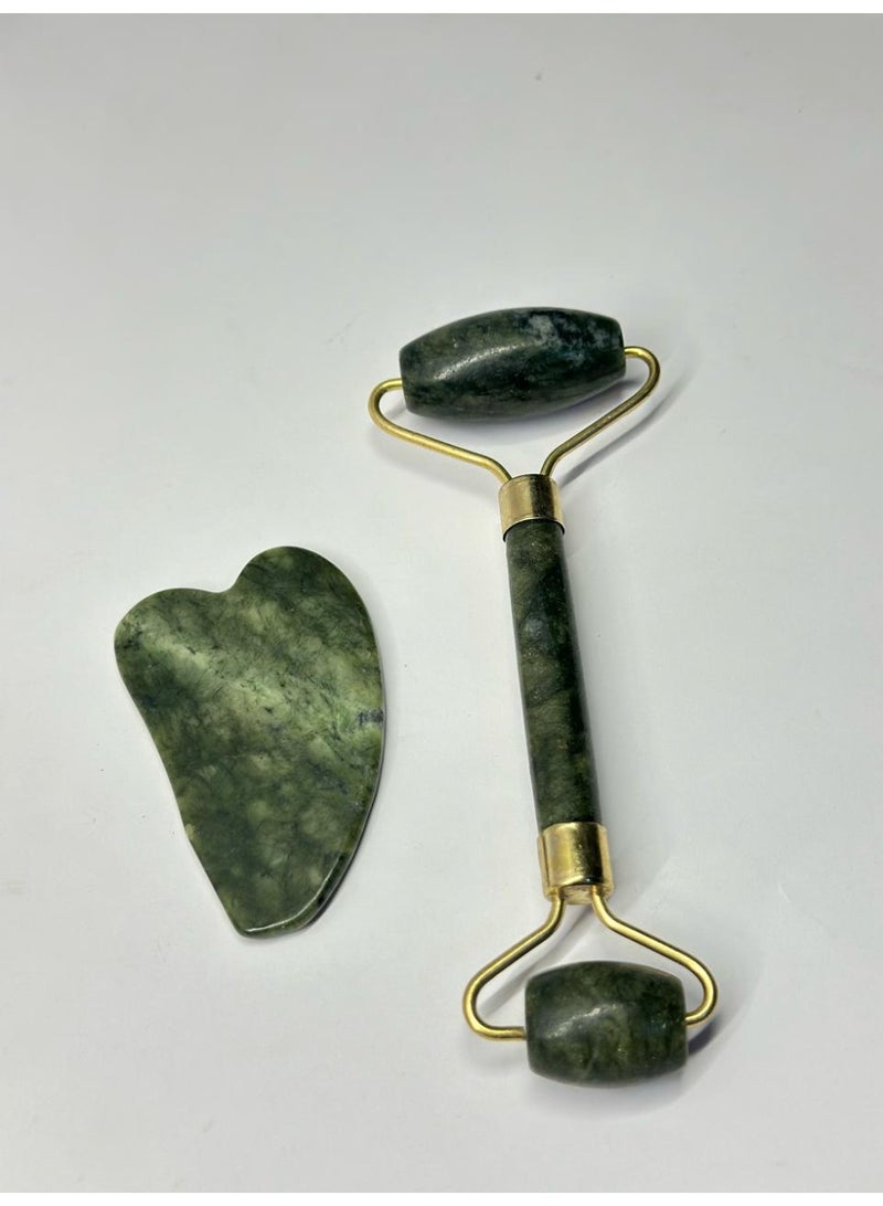 Massage Roller Facial Jade & Gua Sha Tool Natural & Stone for Face Neck Healing - Image 2