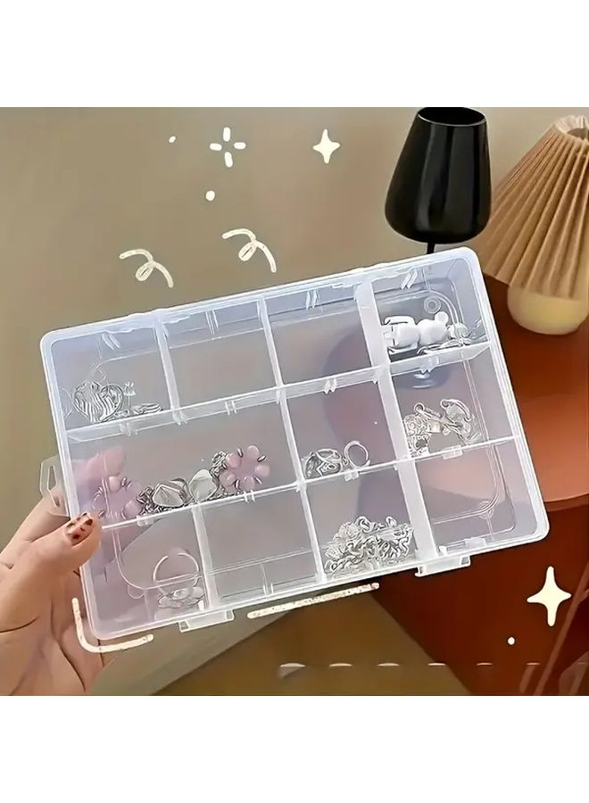 Adjustable Dividers Clear Plastic Storage Box 12 Compartments Jewelry Office Supplies Organizer 1pc - Image 1