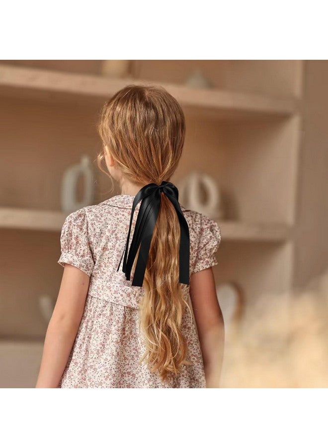 melyde Black Ribbon Hair Ties Cheer Long Tassel Elastic Hairbands Handmade Girls Women Ponytail Holder Hair Accessories For Holiday Party - Image 2