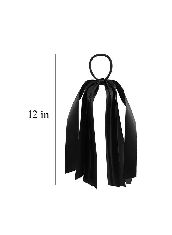 melyde Black Ribbon Hair Ties Cheer Long Tassel Elastic Hairbands Handmade Girls Women Ponytail Holder Hair Accessories For Holiday Party - Image 5