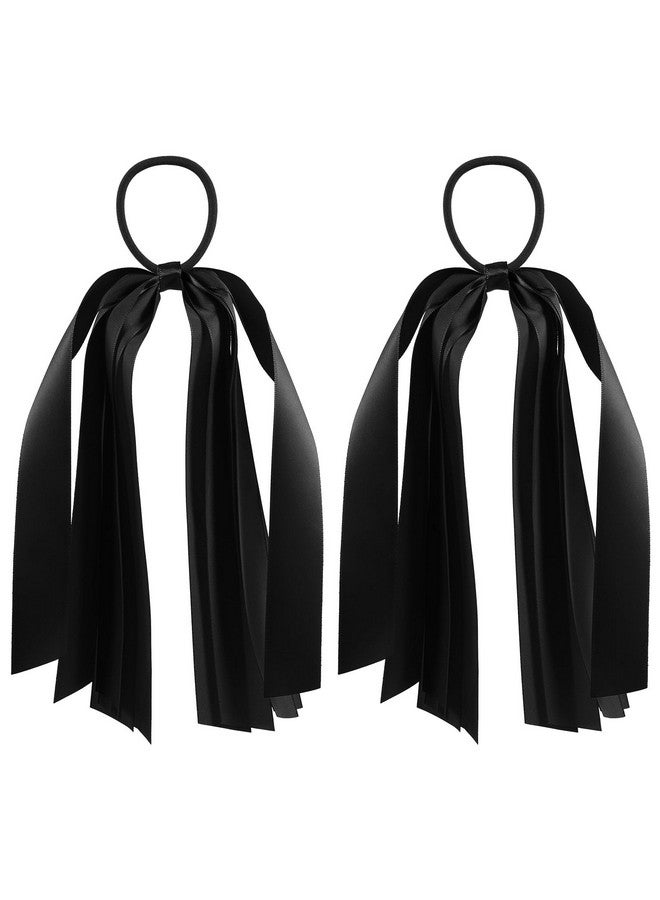 melyde Black Ribbon Hair Ties Cheer Long Tassel Elastic Hairbands Handmade Girls Women Ponytail Holder Hair Accessories For Holiday Party - Image 1