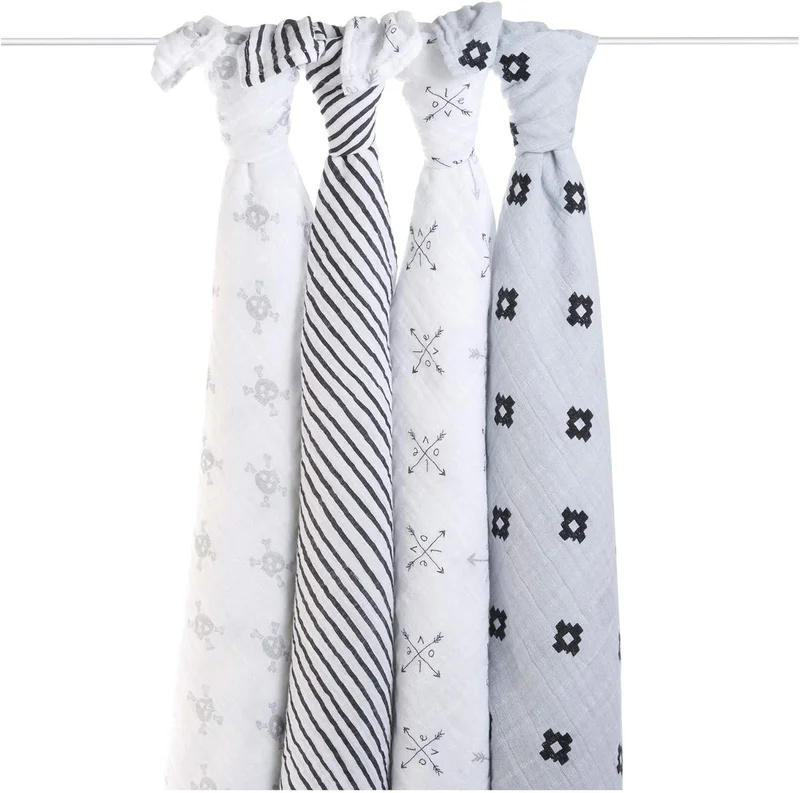 Aden + Anais aden + anais Love-struck Swaddle Set, 4-Piece, 0 to 36 Months, White/Black