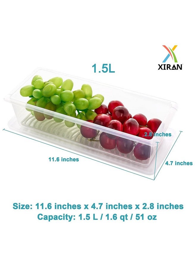 Xiran 6 Fridge Storage Boxes Fridge Organizer With Removable Drain Plate&Lid Stackable Fridge Storage Containers Plastic Freezer Storage Containers For Fish,Meat,Vegetables,Fruits(1500Ml),Transparent - Image 2