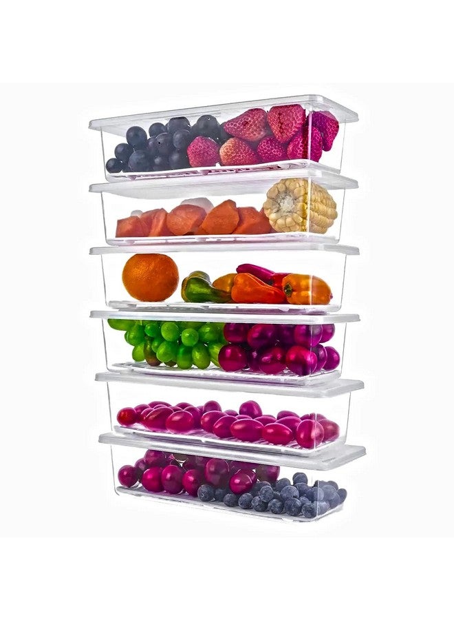 Xiran 6 Fridge Storage Boxes Fridge Organizer With Removable Drain Plate&Lid Stackable Fridge Storage Containers Plastic Freezer Storage Containers For Fish,Meat,Vegetables,Fruits(1500Ml),Transparent - Image 1