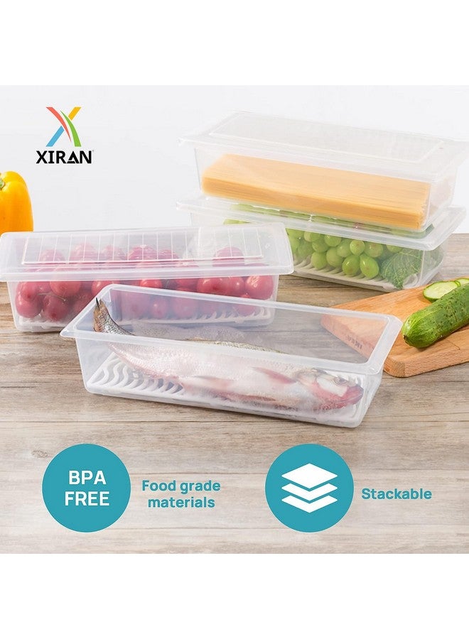 Xiran 6 Fridge Storage Boxes Fridge Organizer With Removable Drain Plate&Lid Stackable Fridge Storage Containers Plastic Freezer Storage Containers For Fish,Meat,Vegetables,Fruits(1500Ml),Transparent - Image 5