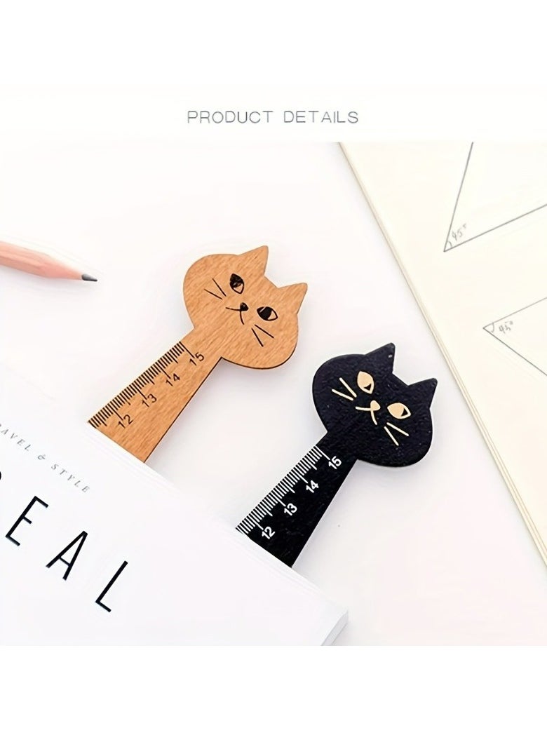 Generic - 2-Pack Cute Cat Drawing Ruler Wooden Measuring Ruler Measuring Tool Stationery Gift for Students - Image 1