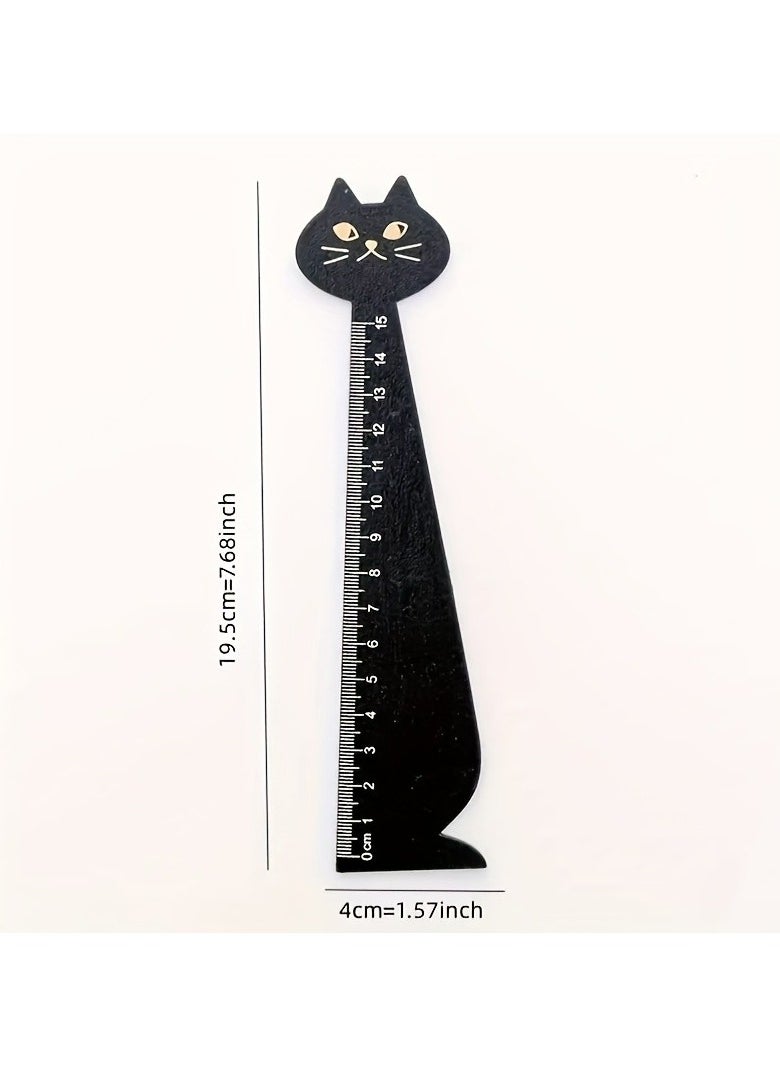 Generic - 2-Pack Cute Cat Drawing Ruler Wooden Measuring Ruler Measuring Tool Stationery Gift for Students - Image 1