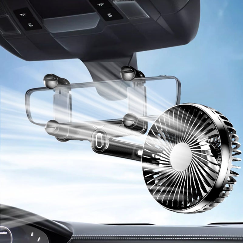 SUITU 12V/24V Car Fan with USB Power, Rearview Mirror Mount, Universal for Cars and Trucks, 5W, ABS - Image 1