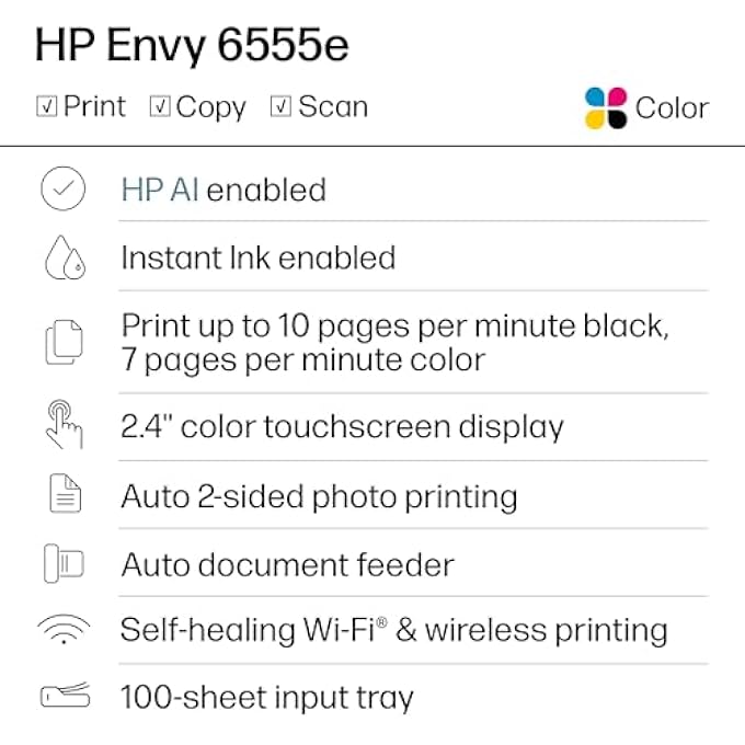 ENVY 6555E WIRELESS ALL-IN-ONE COLOR INKJET PRINTER, PORTOBELLO, PRINT, SCAN, COPY, DUPLEX PRINTING BEST-FOR-HOME, 3 MONTHS OF INK INCLUDED (714N5A) - Image 3