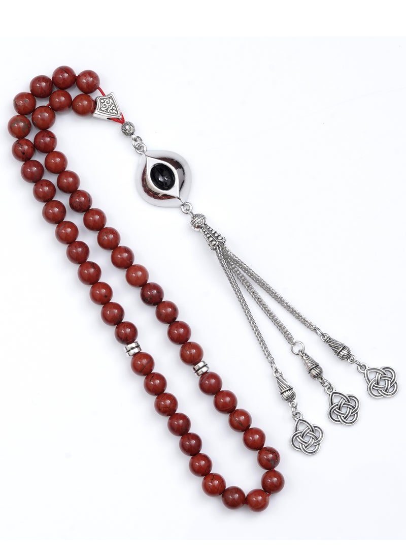 Subhati Prayer Beads ( Misbah ) with metal Parts and Red Jasper Stone | 8 MM Beads - 45  - Image 2