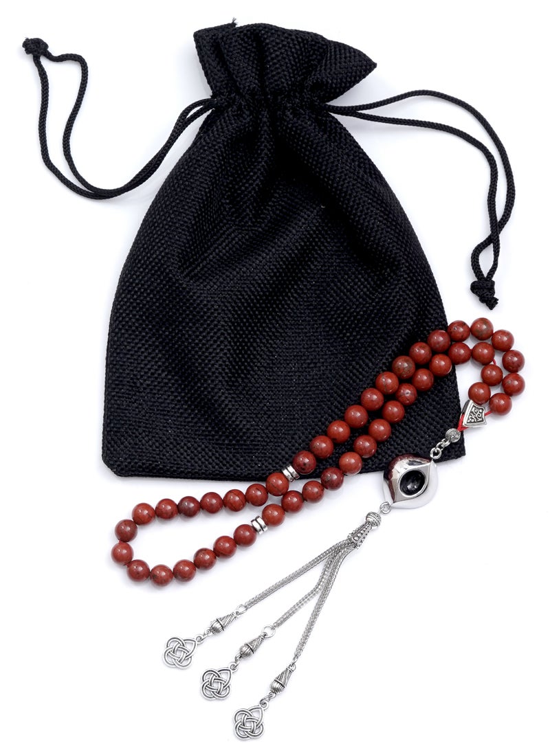 Subhati Prayer Beads ( Misbah ) with metal Parts and Red Jasper Stone | 8 MM Beads - 45  - Image 3