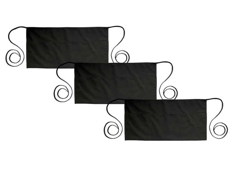 PLOYMONO PLOYMONO Server Apron with 3 Pockets 3 Pack Short Waist Apron for Waitress Waiter Restaurant Servers Bartenders Hosts 24L x 12W Black 
