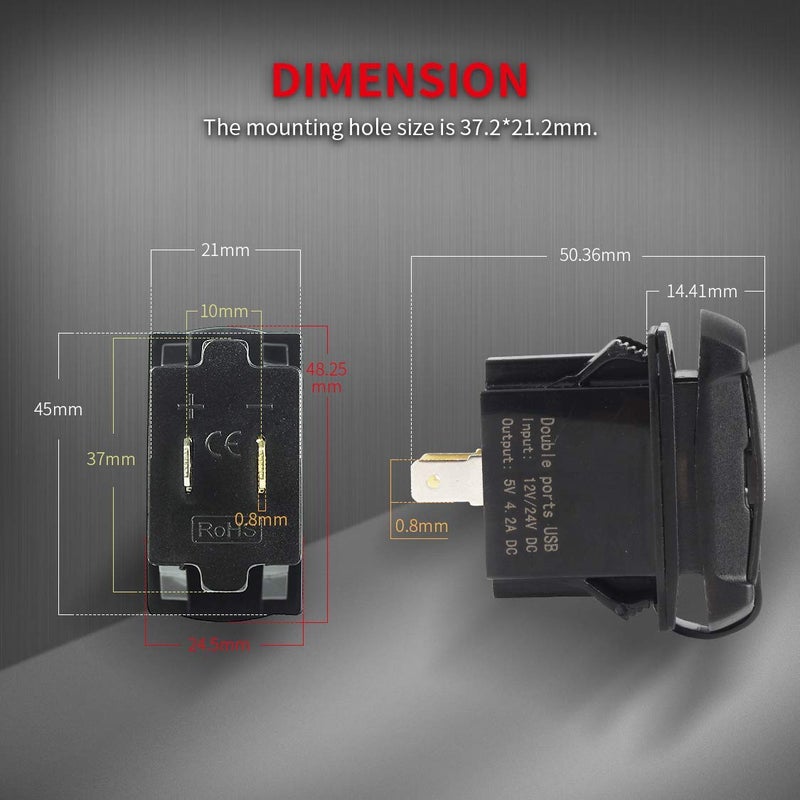 DaierTek Marine USB Rocker Switch 12V Dual Charger Ports 4.2A Waterproof Outlet Socket with Blue LED Digital Voltmeter - Image 3