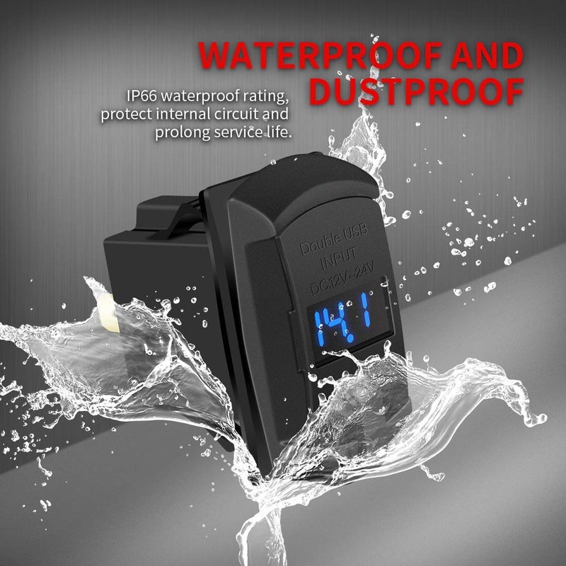 DaierTek Marine USB Rocker Switch 12V Dual Charger Ports 4.2A Waterproof Outlet Socket with Blue LED Digital Voltmeter - Image 5