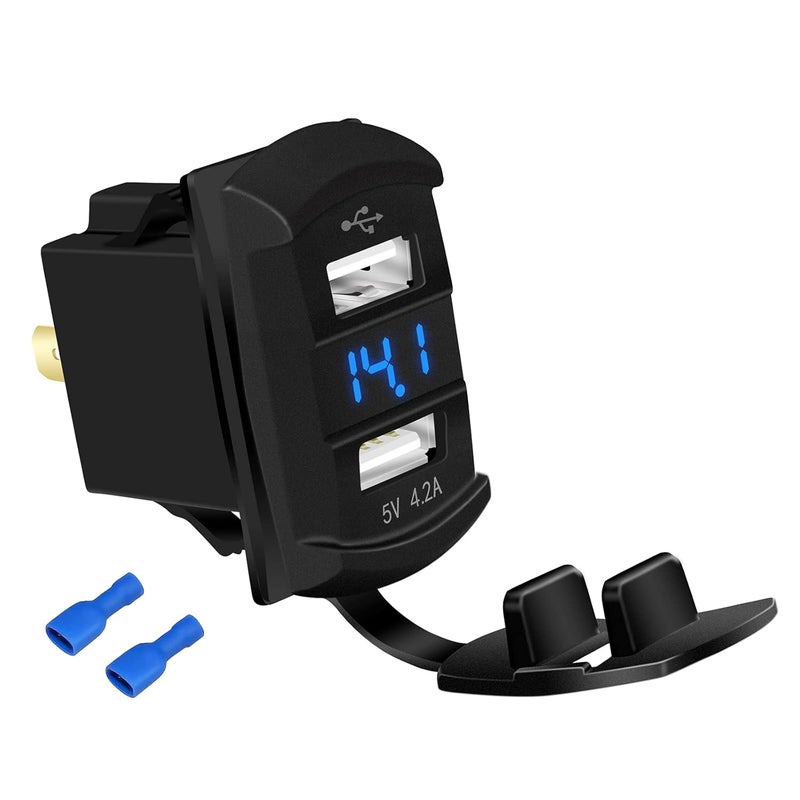 DaierTek Marine USB Rocker Switch 12V Dual Charger Ports 4.2A Waterproof Outlet Socket with Blue LED Digital Voltmeter - Image 1