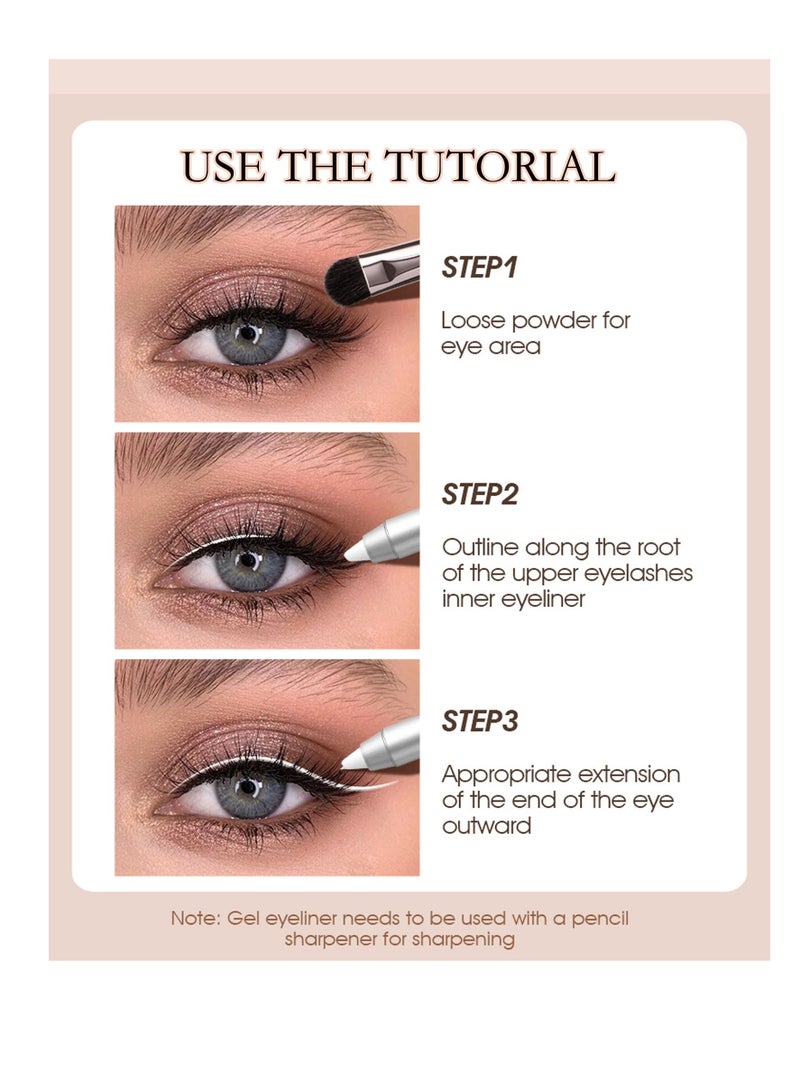 SYOSI White Waterproof Gel Eyeliner Pens, Highlighter Eye Liner Pencil, Matte Long Lasting  White Eye Liner, Super Smooth formula Eyeshadow Makeup Pen, Polished White Luster, with Pencil Sharpener - Image 5