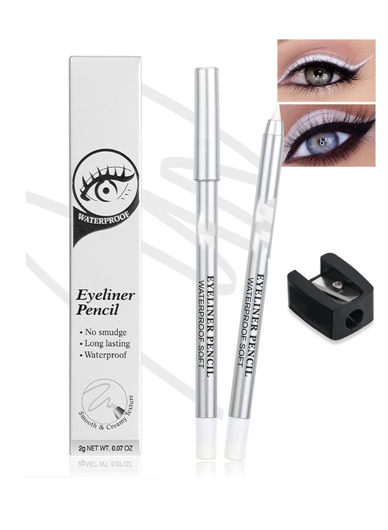 SYOSI White Waterproof Gel Eyeliner Pens, Highlighter Eye Liner Pencil, Matte Long Lasting  White Eye Liner, Super Smooth formula Eyeshadow Makeup Pen, Polished White Luster, with Pencil Sharpener - Image 1
