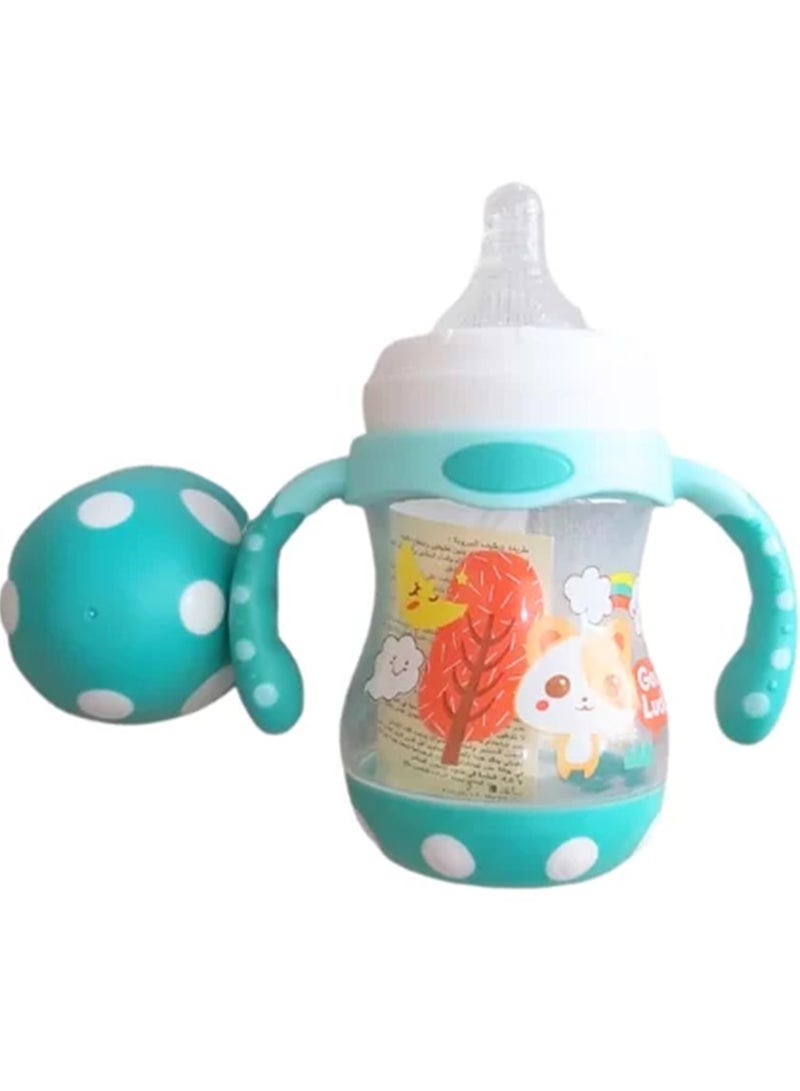 فيش ببرونة بلاستيك بغطاء بمنظم حلمة ويد 300 مل فيروزي