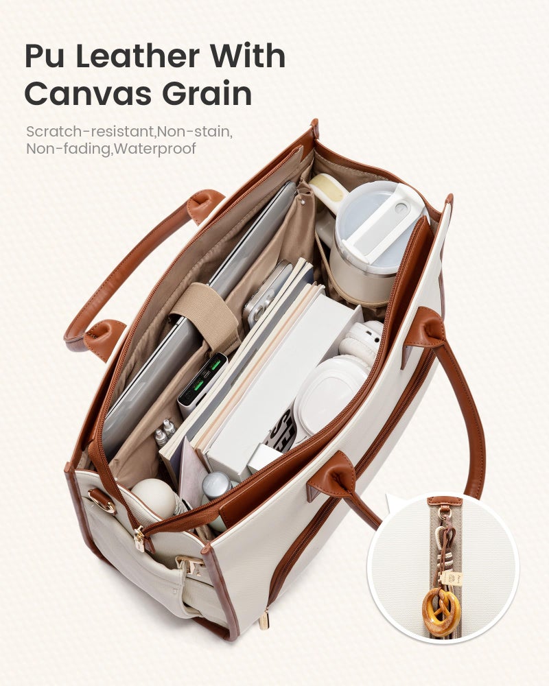 LOVEVOOK Work Tote Bag with Lunch Compartment with Giant Tumbler Holder,17 Inch Waterproof 3 in 1 Lunch Bag Women Men Laptop Bag Purse Tote with Padded Sleeve for Teacher,Nurse,College,Travel,Office - Image 3